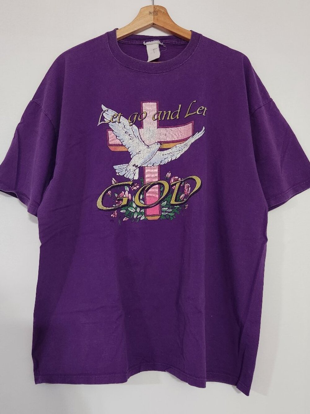 Vintage "Let Go and Let GOD" Dove Jesus Tee Purple Mens XL